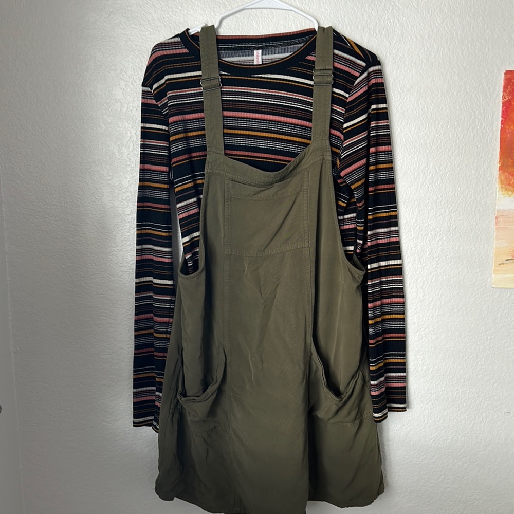 Overall style dress with striped shirt